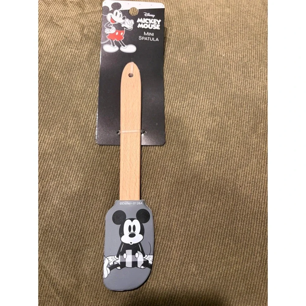 Disney Mickey Mouse Mini Spatula Gray Silicone Wood Handle Kitchen Baking NWT